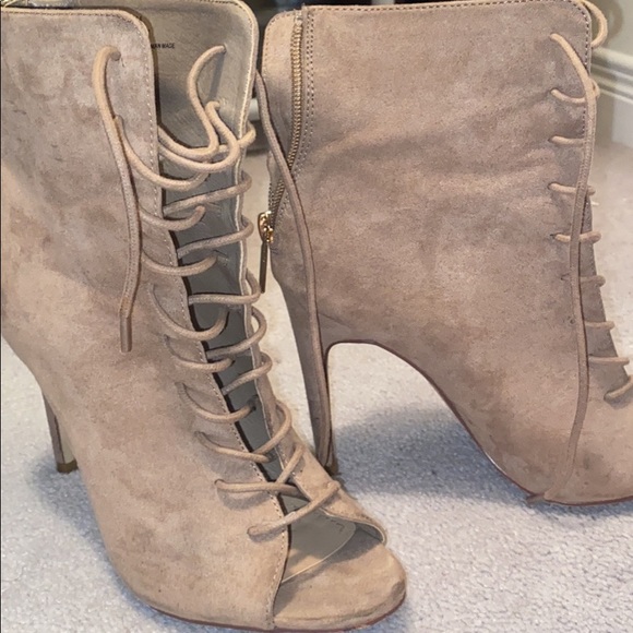 tan booties- lace up heels - Picture 1 of 2